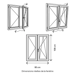 GoodHome Fenêtre 2 vantaux oscillo-battante, tirant droit double vitrage en PVC blanc l.85 x H.108 cm- Fenêtre Pvc