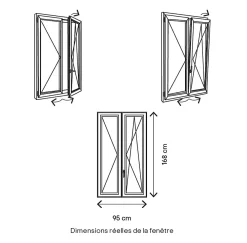 GoodHome Fenêtre Pvc<Fenêtre 2 vantaux oscillo-battante, tirant droit double vitrage en PVC blanc l.95 x H.168 cm