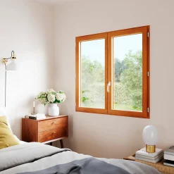 GoodHome Fenêtre Bois<Fenêtre 2 vantaux tirant droit double vitrage en bois marron l.105 x H.107,8 cm