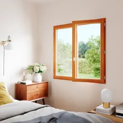GoodHome Fenêtre 2 vantaux tirant droit double vitrage en bois marron l.125 x H.117,8 cm- Fenêtre Bois