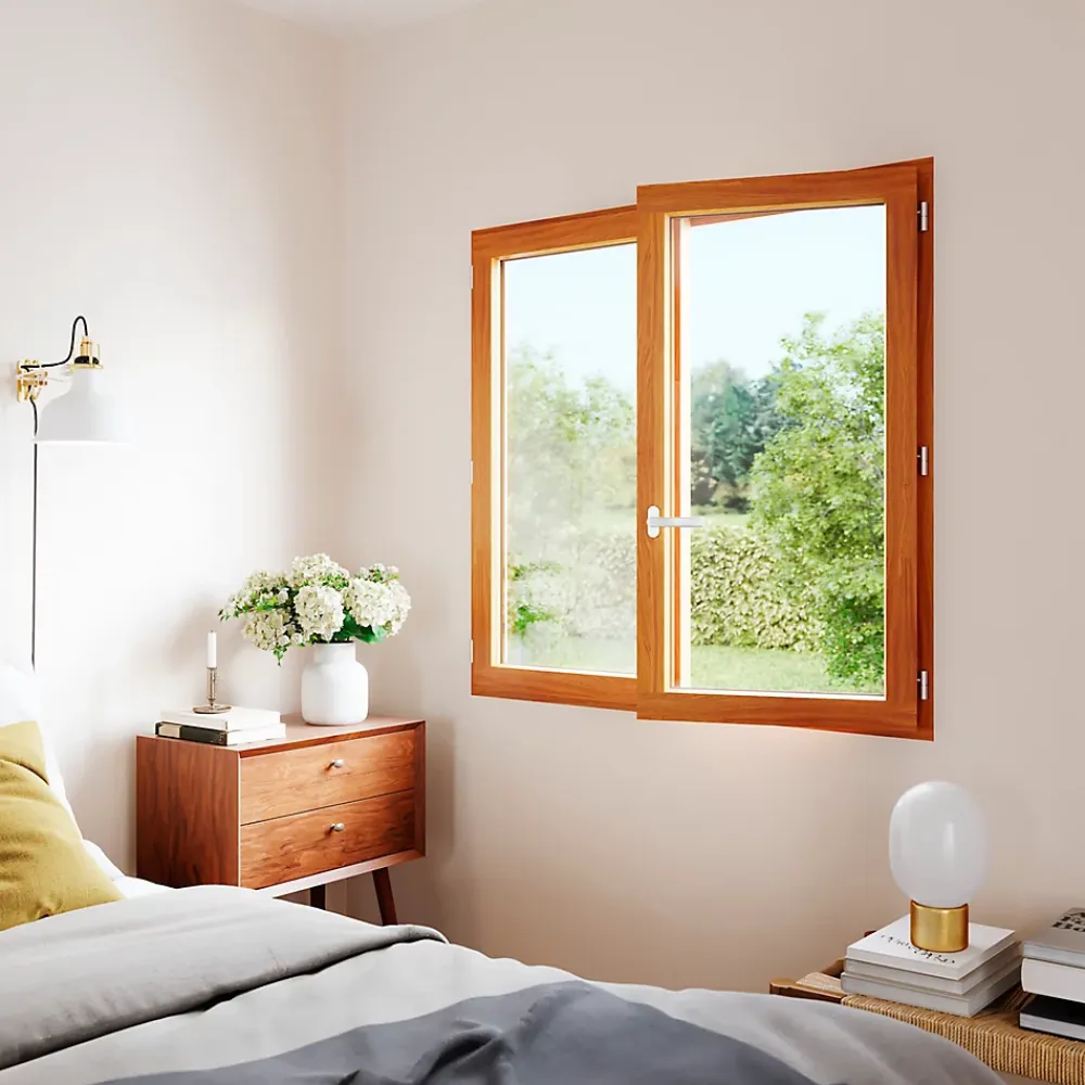 GoodHome Fenêtre 2 vantaux tirant droit double vitrage en bois marron l.125 x H.117,8 cm- Fenêtre Bois