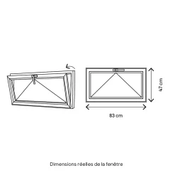 GoodHome Fenêtre abattante par le haut double vitrage en aluminium gris l.83 x H.47 cm- Fenêtre Aluminium
