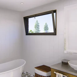 GoodHome Fenêtre abattante par le haut double vitrage en aluminium gris l.123 x H.47 cm- Fenêtre Aluminium