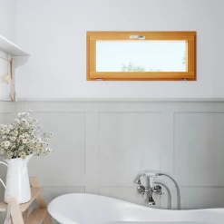GoodHome Fenêtre abattante par le haut double vitrage en bois marron l.125 x H.47,8 cm- Fenêtre Bois