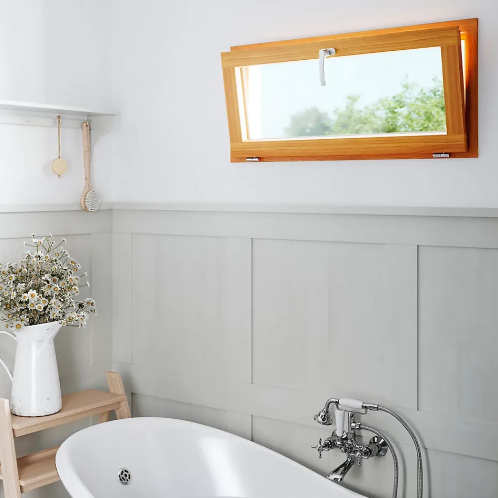 GoodHome Fenêtre abattante par le haut double vitrage en bois marron l.105 x H.47,8 cm- Fenêtre Bois