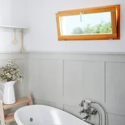 GoodHome Fenêtre abattante par le haut double vitrage en bois marron l.65 x H.47,8 cm- Fenêtre Bois