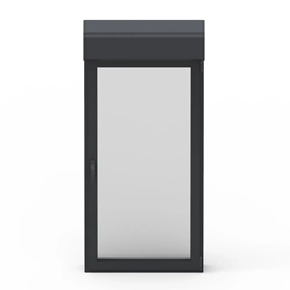 GoodHome Fenêtre Aluminium<Fenêtre alu 1 vantail oscillo-battant + volet roulant électrique gris - l.60 x h.75 cm, tirant gauche