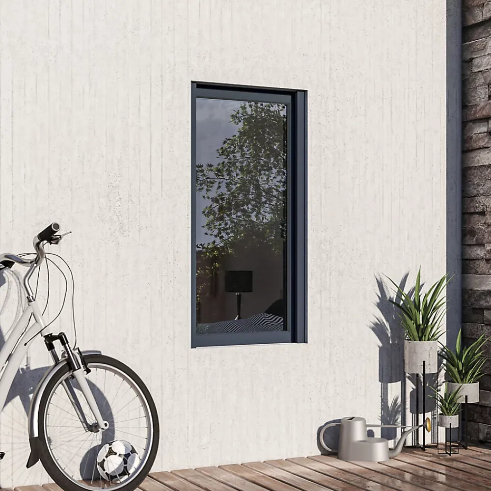 GoodHome Fenêtre Aluminium<Fenêtre alu 1 vantail oscillo-battant + volet roulant électrique gris - l.60 x h.75 cm, tirant gauche