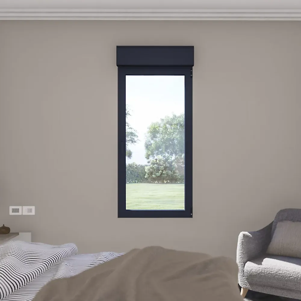 GoodHome Fenêtre alu 1 vantail oscillo-battant + volet roulant électrique gris - l.80 x h.95 cm, tirant droit- Fenêtre Aluminium