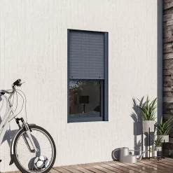 GoodHome Fenêtre alu 1 vantail oscillo-battant + volet roulant électrique gris - l.60 x h.115 cm, tirant gauche- Fenêtre Aluminium
