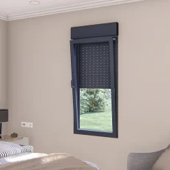 GoodHome Fenêtre alu 1 vantail oscillo-battant + volet roulant électrique gris - l.60 x h.115 cm, tirant droit- Fenêtre Aluminium
