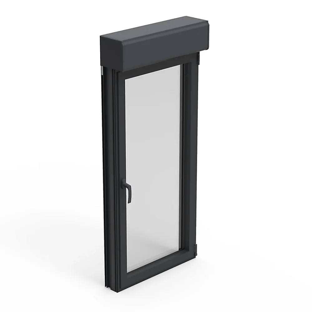 GoodHome Fenêtre alu 1 vantail oscillo-battant + volet roulant électrique gris - l.60 x h.115 cm, tirant droit- Fenêtre Aluminium