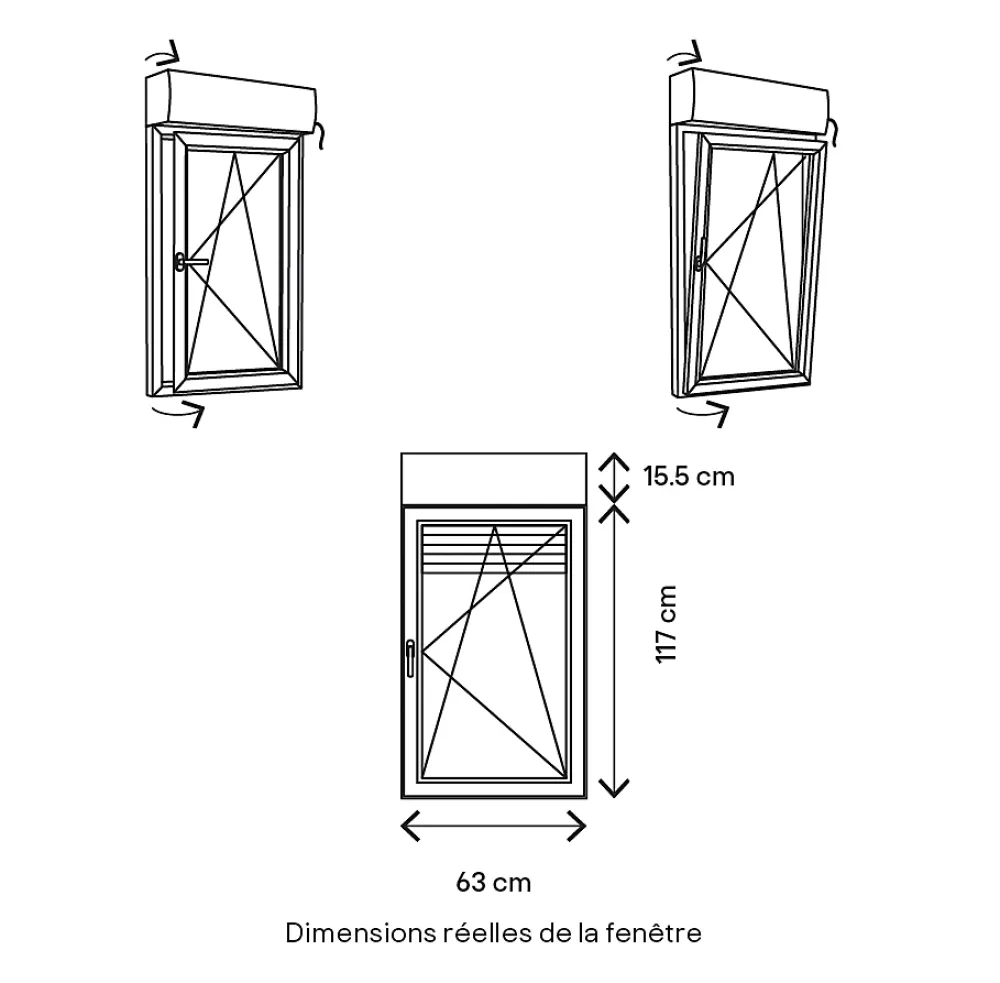 GoodHome Fenêtre alu 1 vantail oscillo-battant + volet roulant électrique gris - l.60 x h.115 cm, tirant droit- Fenêtre Aluminium