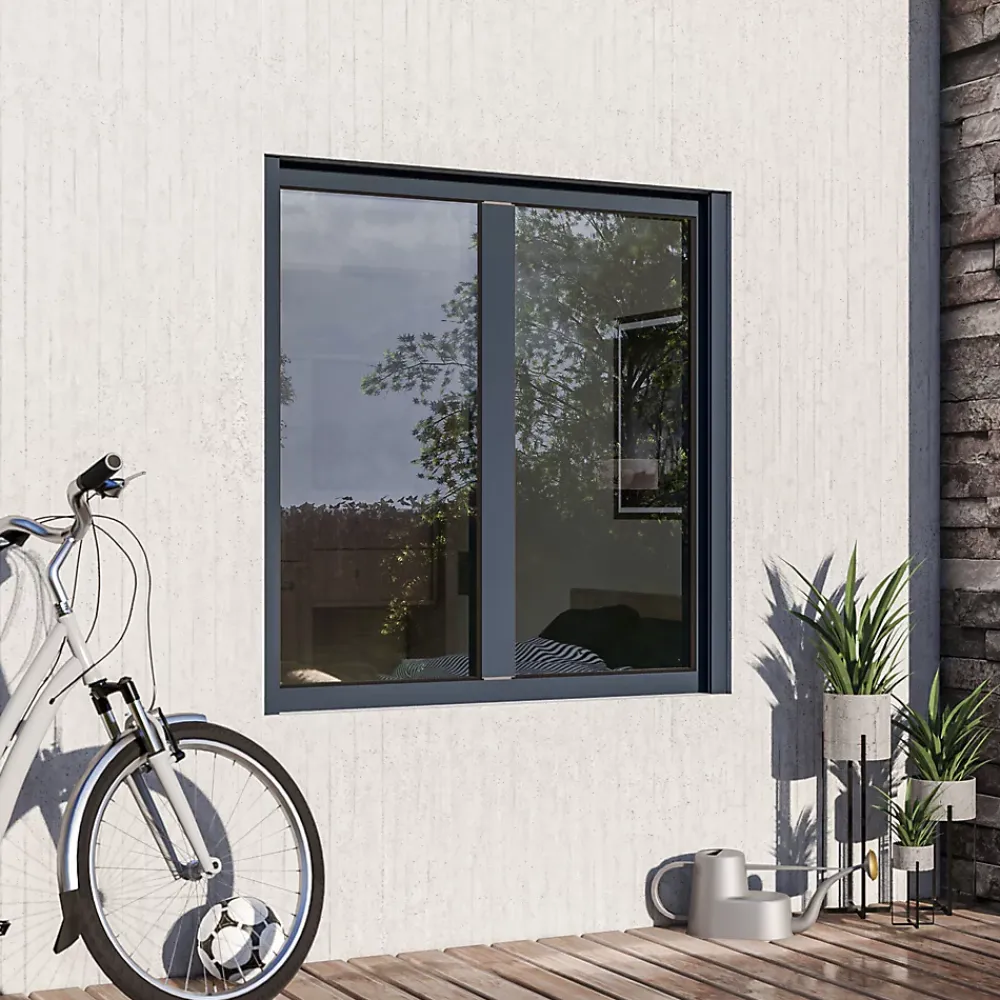 GoodHome Fenêtre Aluminium<Fenêtre alu 2 vantaux oscillo-battant + volet roulant électrique gris - l.120 x h.95 cm