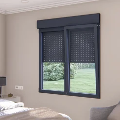 GoodHome Fenêtre Aluminium<Fenêtre alu 2 vantaux oscillo-battant + volet roulant électrique gris - l.100 x h.135 cm
