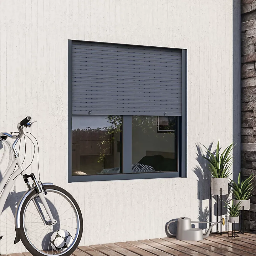 GoodHome Fenêtre Aluminium<Fenêtre alu 2 vantaux oscillo-battant + volet roulant électrique gris - l.100 x h.135 cm