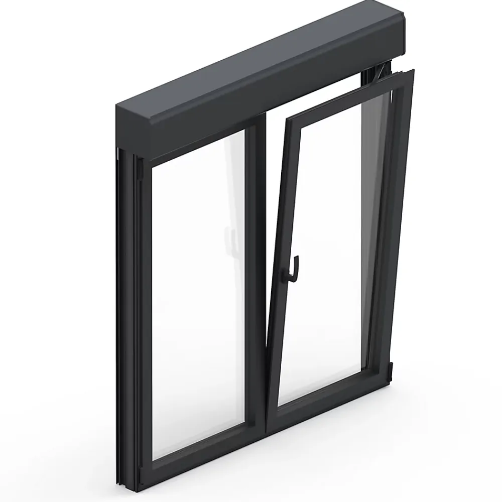 GoodHome Fenêtre Aluminium<Fenêtre alu 2 vantaux oscillo-battant + volet roulant électrique gris - l.100 x h.135 cm
