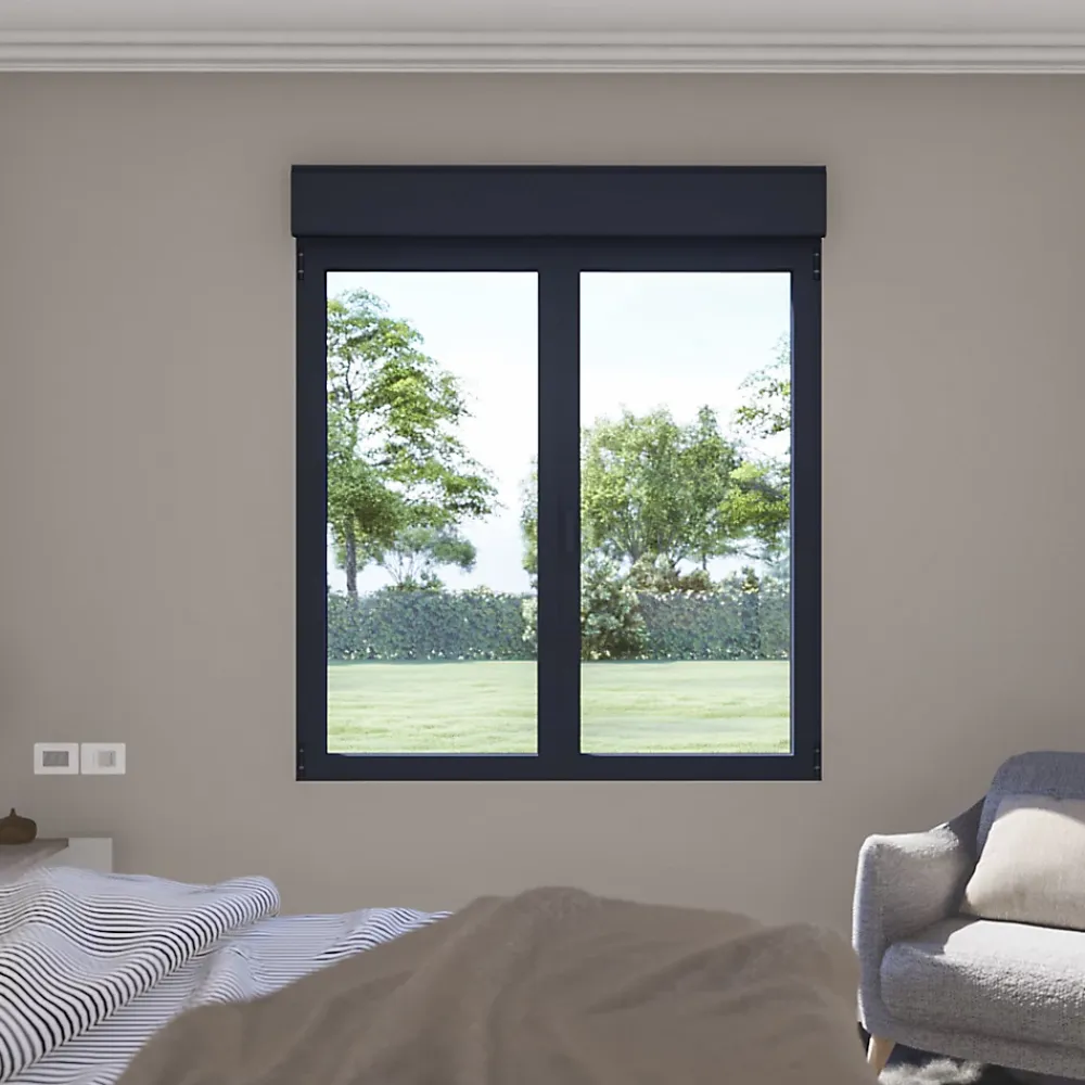 GoodHome Fenêtre alu 2 vantaux oscillo-battant + volet roulant électrique gris - l.120 x h.135 cm- Fenêtre Aluminium