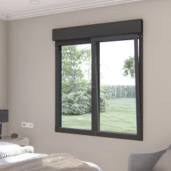 GoodHome Fenêtre alu 2 vantaux oscillo-battant + volet roulant électrique gris - l.120 x h.135 cm- Fenêtre Aluminium