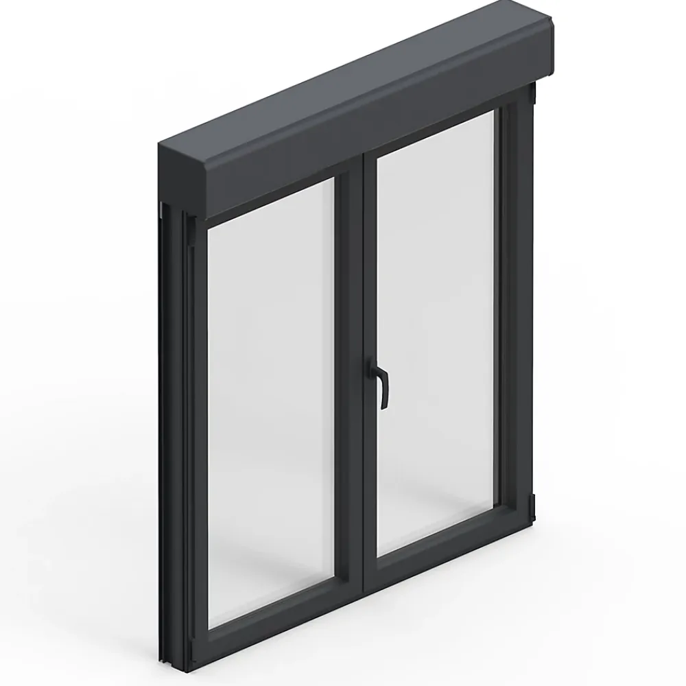 GoodHome Fenêtre alu 2 vantaux oscillo-battant + volet roulant électrique gris - l.120 x h.135 cm- Fenêtre Aluminium