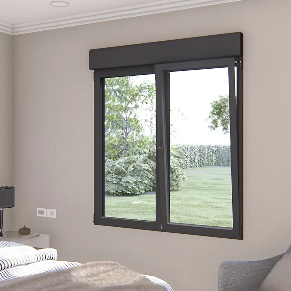 GoodHome Fenêtre Aluminium<Fenêtre alu 2 vantaux oscillo-battant + volet roulant électrique gris - l.100 x h.105 cm