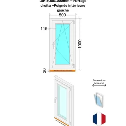 Hexa’Fen Fenêtre PVC - LxH 500x1000 mm -Triple Vitrage - Blanc -poignée à gauche- Fenêtre Pvc