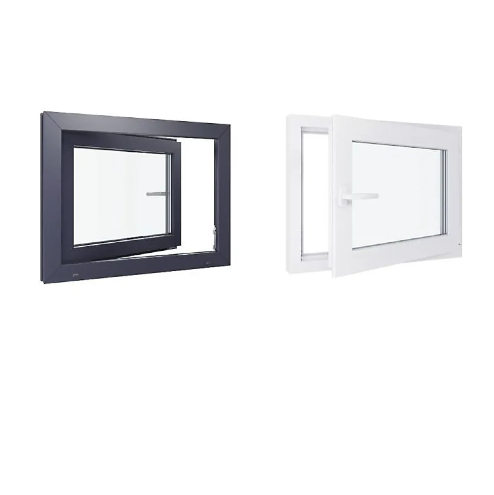 Hexa’Fen Fenêtre PVC - LxH 800x600 mm -Triple Vitrage - Bicolore blanc int/anthracite ext-poignée à gauche- Fenêtre Pvc