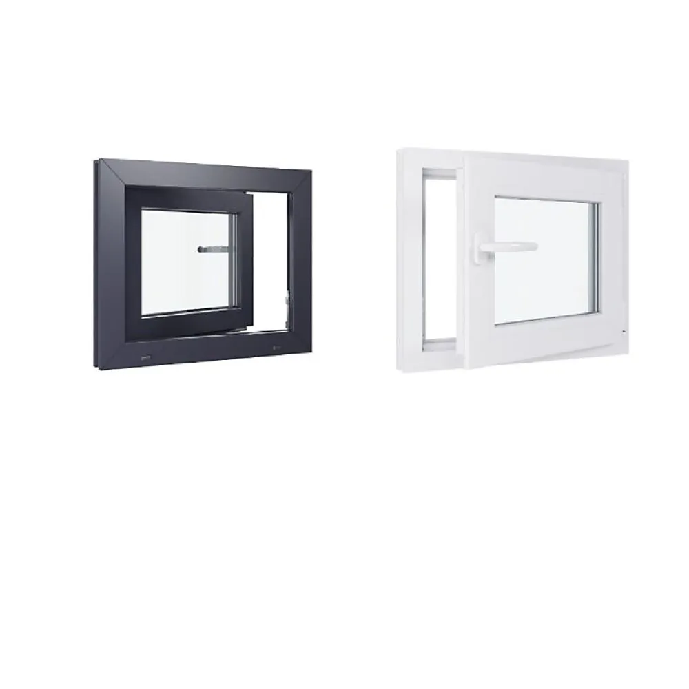 Hexa’Fen Fenêtre PVC - LxH 600x500 mm -Triple Vitrage - Bicolore blanc int/anthracite ext-poignée à gauche- Fenêtre Pvc
