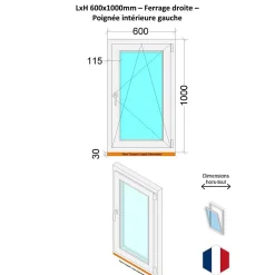 Hexa’Fen Fenêtre Pvc<Fenêtre PVC - LxH 600x1000 mm -Triple Vitrage - Bicolore blanc int/anthracite ext-poignée à gauche
