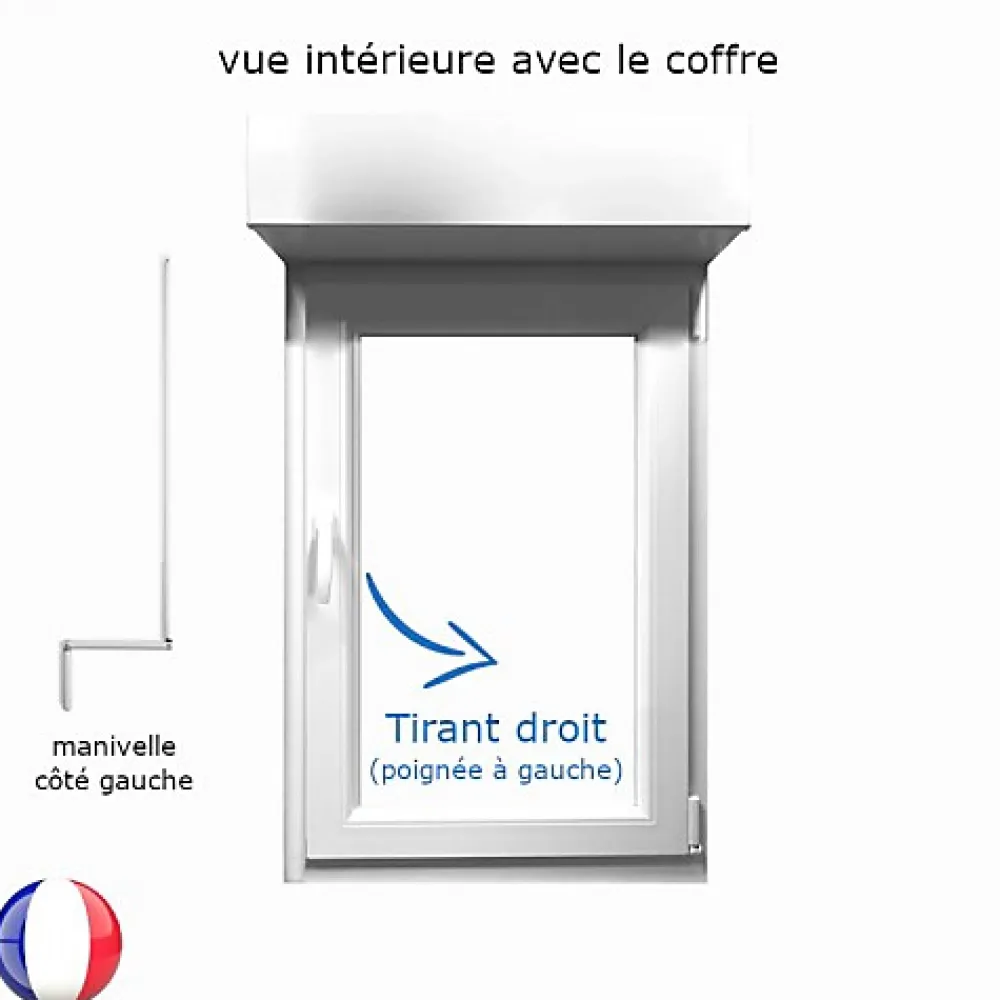 Gefradis Fenêtre PVC 1 vantail avec volet roulant manivelle H 115 x L 80 cm pour pose en neuf - tirant droit- Fenêtre Pvc