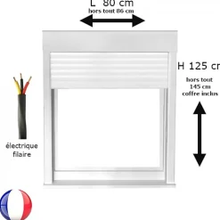 Gefradis Fenêtre Pvc<Fenêtre PVC 1 vantail avec volet roulant électrique H 125 x L 80 cm pour pose en neuf - tirant droit