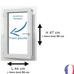 Gefradis Fenêtre Pvc<Fenêtre PVC 1 vantail H 45 x L 40 cm OF pour pose en neuf avec poignée - tirant gauche