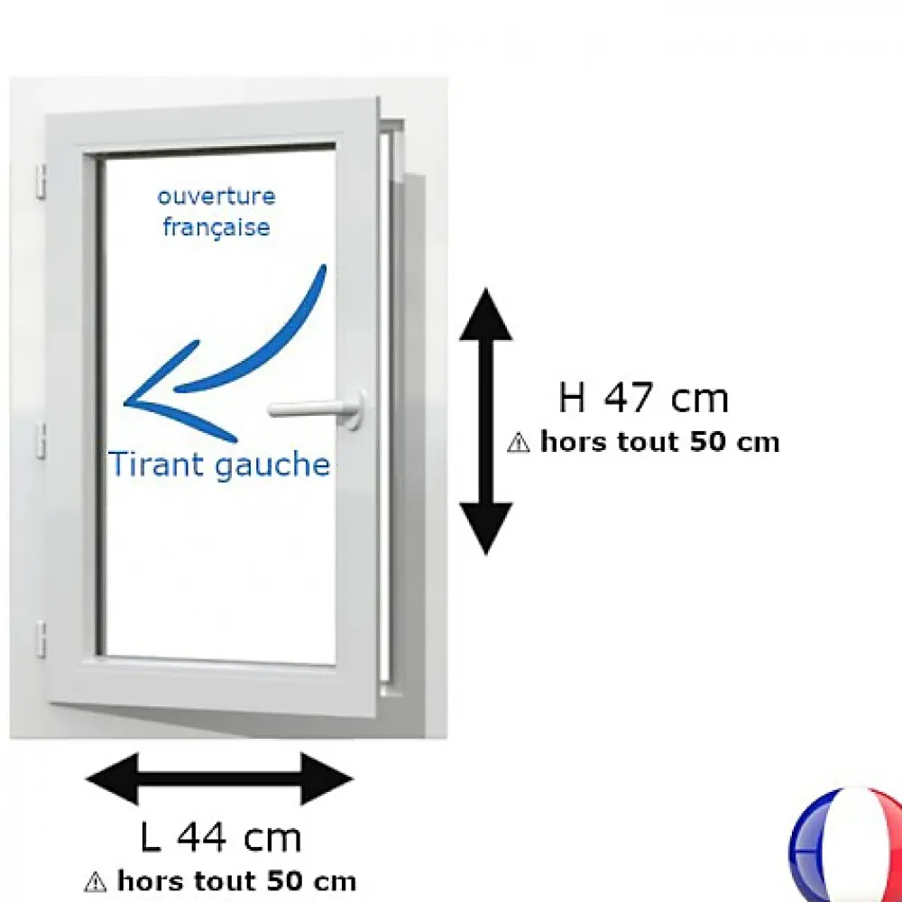 Gefradis Fenêtre Pvc<Fenêtre PVC 1 vantail H 45 x L 40 cm OF pour pose en neuf avec poignée - tirant gauche