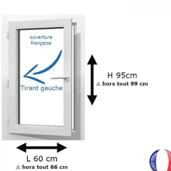 Gefradis Fenêtre Pvc<Fenêtre PVC 1 vantail H 95 x L 60 cm OF pour pose en neuf avec poignée - tirant gauche