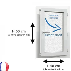 Gefradis Fenêtre Pvc<Fenêtre PVC 1 vantail H 60 x L 40 cm OF verre brouillé pour pose en neuf - tirant droit