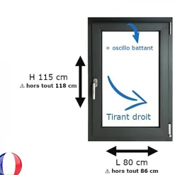 Gefradis Fenêtre Pvc<Fenêtre PVC 1 vantail H 115 x L 80 cm OB anthracite pour pose en neuf - tirant droit