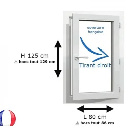 Gefradis Fenêtre PVC 1 vantail H 125 x L 80 cm OF pour pose en neuf avec poignée - tirant droit- Fenêtre Pvc