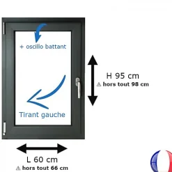 Gefradis Fenêtre Pvc<Fenêtre PVC 1 vantail H 95 x L 60 cm OB anthracite pour pose en neuf - tirant gauche