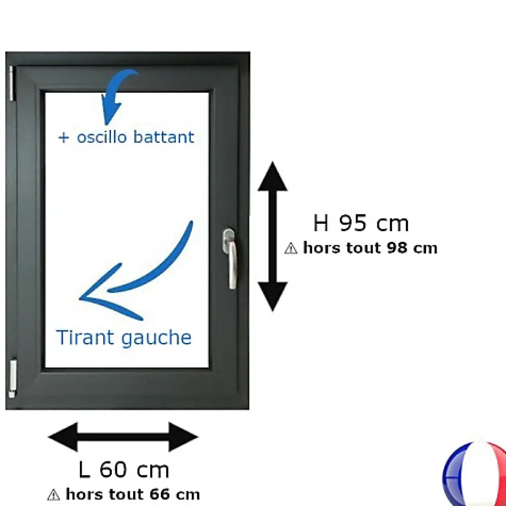 Gefradis Fenêtre Pvc<Fenêtre PVC 1 vantail H 95 x L 60 cm OB anthracite pour pose en neuf - tirant gauche