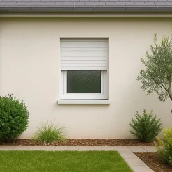 Gefradis Fenêtre PVC 1 vantail oscillo-battant avec volet roulant manivelle verre brouillé H 95 x L 60 cm pour pose en neuf - tirant gauche- Fenêtre Pvc