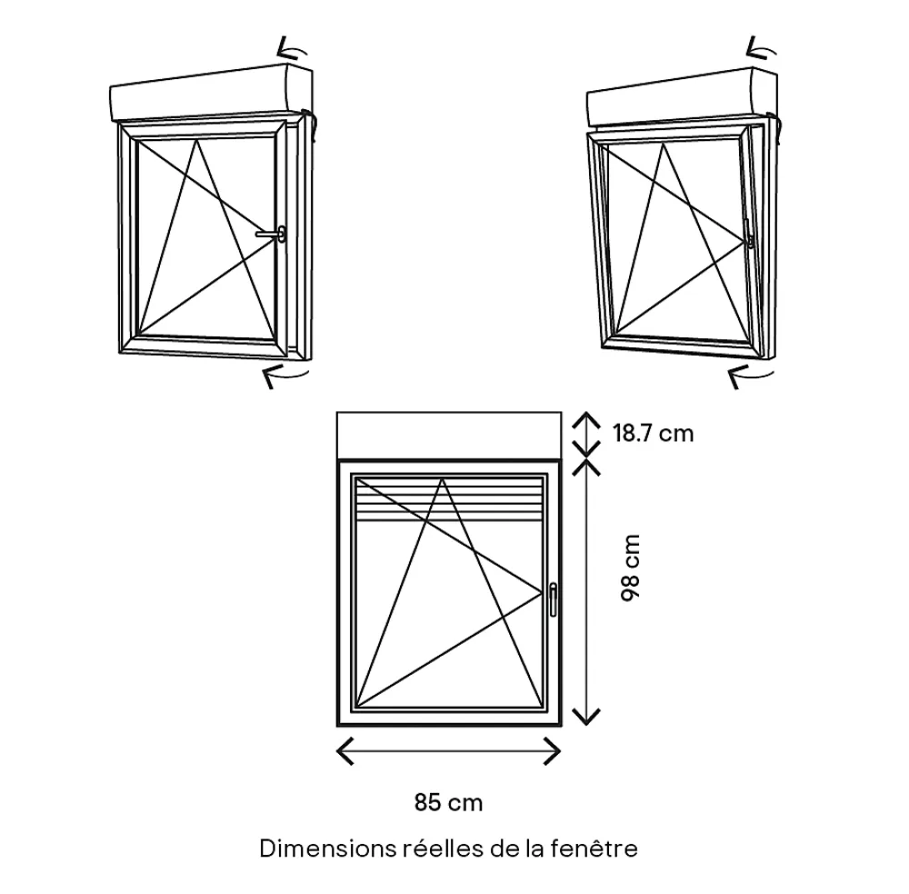 GoodHome Fenêtre PVC 1 vantail oscillo-battant + volet roulant électrique blanc - l.80 x h.95 cm, tirant gauche- Fenêtre Pvc