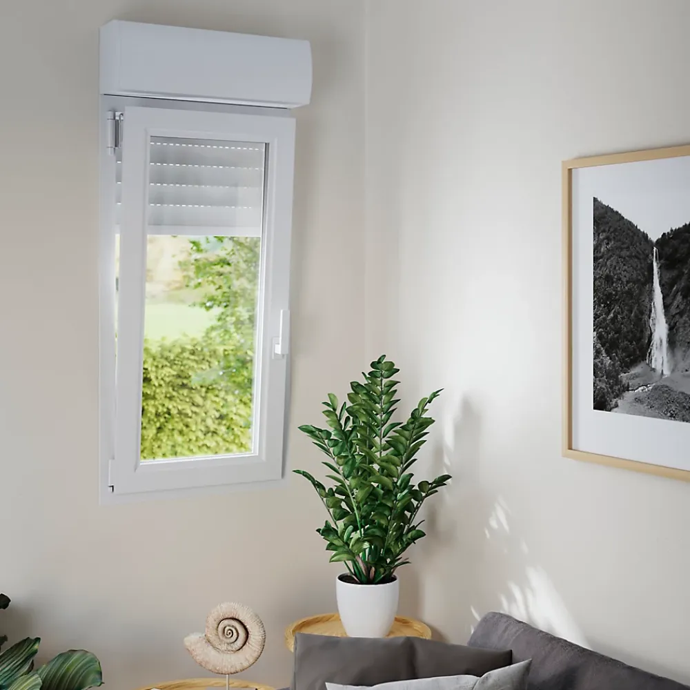 GoodHome Fenêtre PVC 1 vantail oscillo-battant + volet roulant électrique blanc - l.80 x h.95 cm, tirant gauche- Fenêtre Pvc
