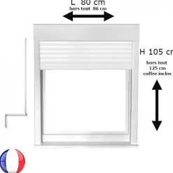 Gefradis Fenêtre PVC 1 vantail oscillo-battant avec volet roulant manivelle H 105 x L 80 cm pour pose en neuf - tirant droit- Fenêtre Pvc