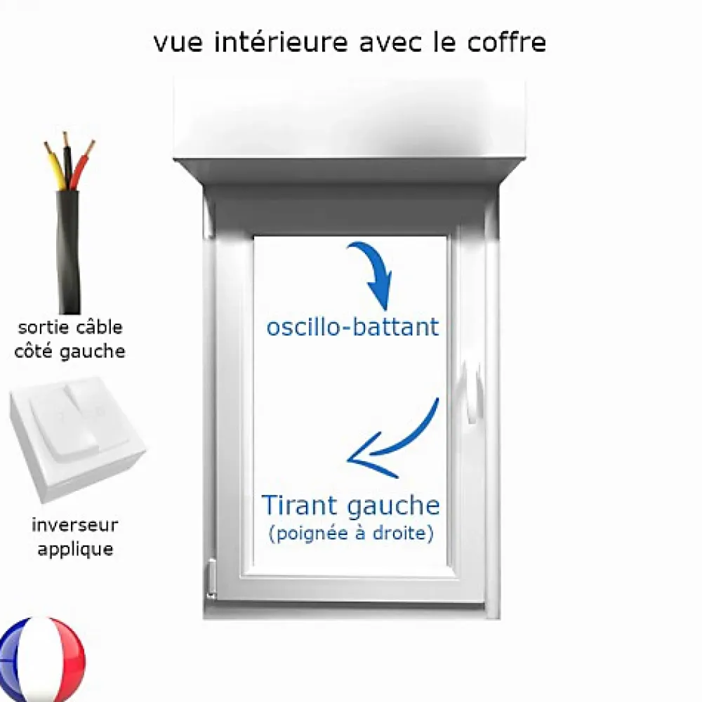Gefradis Fenêtre PVC 1 vantail oscillo-battant avec volet roulant électrique H 75 x L 60 cm pour pose en neuf - poignée à droite- Fenêtre Pvc