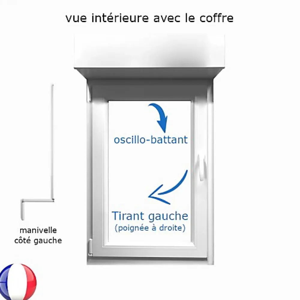 Gefradis Fenêtre Pvc<Fenêtre PVC 1 vantail oscillo-battant avec volet roulant manivelle H 75 x L 80 cm pour pose en neuf - tirant gauche