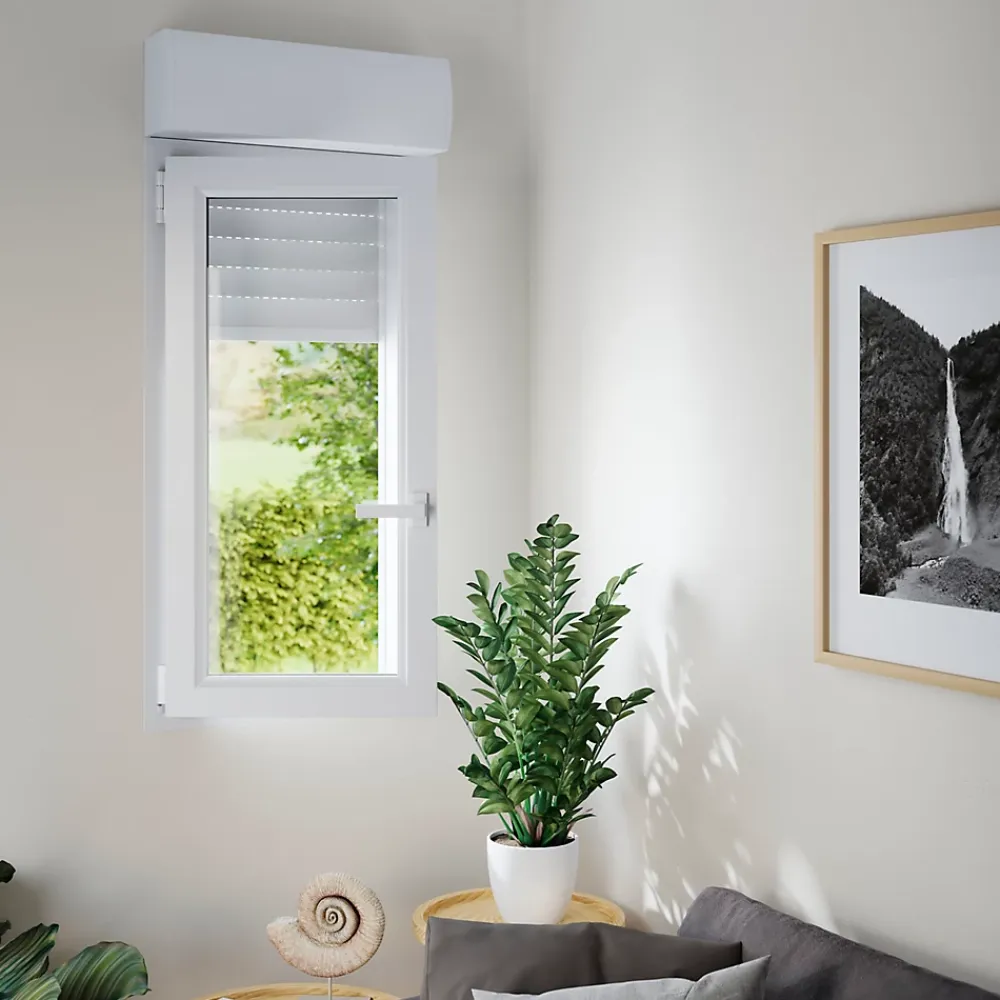 GoodHome Fenêtre PVC 1 vantail oscillo-battant + volet roulant électrique blanc - l.60 x h.95 cm, tirant gauche- Fenêtre Pvc