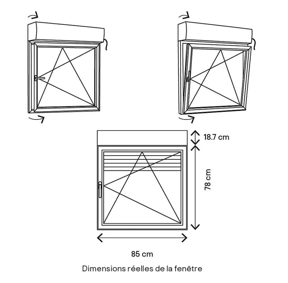 GoodHome Fenêtre PVC 1 vantail oscillo-battant + volet roulant électrique blanc - l.80 x h.75 cm, tirant droit- Fenêtre Pvc