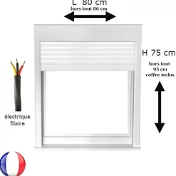 Gefradis Fenêtre PVC 1 vantail oscillo-battant avec volet roulant électrique H 75 x L 80 cm pour pose en neuf - tirant droit- Fenêtre Pvc