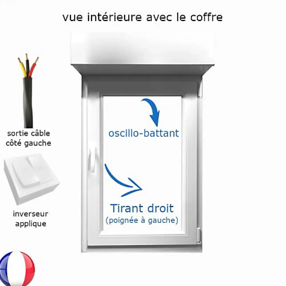 Gefradis Fenêtre PVC 1 vantail oscillo-battant avec volet roulant électrique H 75 x L 80 cm pour pose en neuf - tirant droit- Fenêtre Pvc