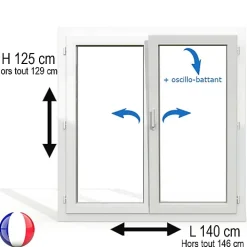 Gefradis Fenêtre PVC 2 vantaux H 125 x L 140 cm OB pour pose en neuf avec poignée- Fenêtre Pvc